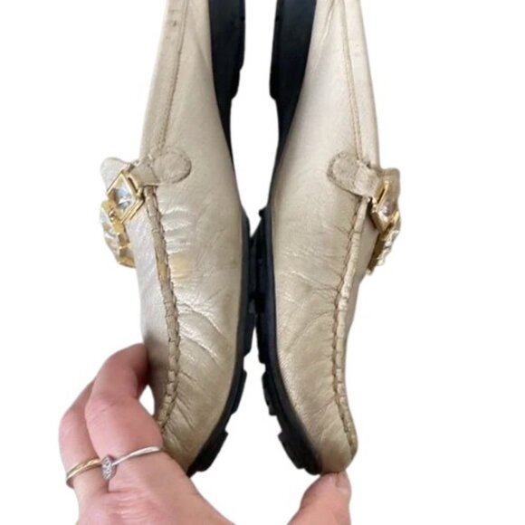 Stuart Weitzman gold/cream leather moccasin mules size 6.5 - Picture 9 of 16